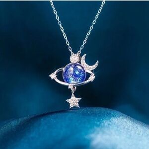 Stunning 925 Sterling Silver Star, Moon & Planet Necklace